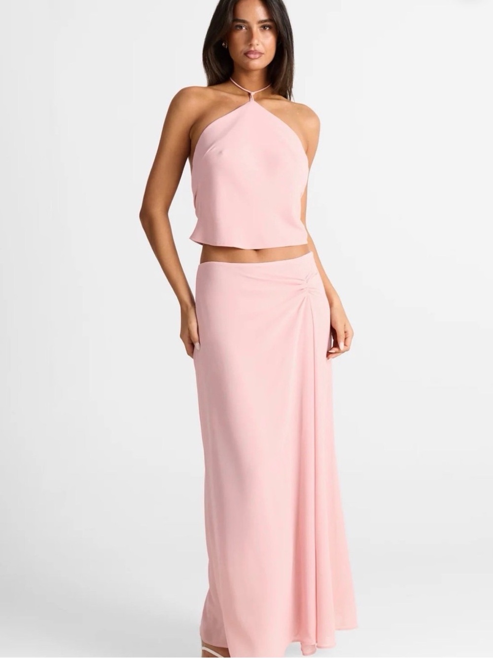 Backless Halter Maxi Skirt and Top in Soft Pink